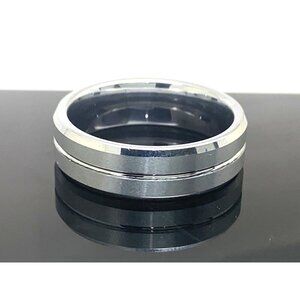 Men's Wedding Band Silver Tungsten Stainless Steel 8mm Ring Size 13.5